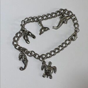 2 for $20 Silver Charm Bracelet with Sea Life Charms chunky girlhoodcore